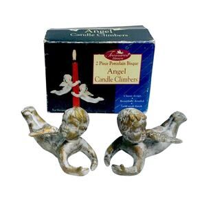 Set of 2 Porcelain Bisque Angel Candle Climbers
